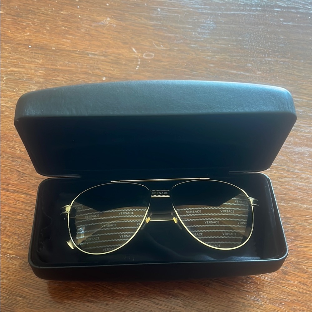 Versace Black and Gold Aviator Sunglasses